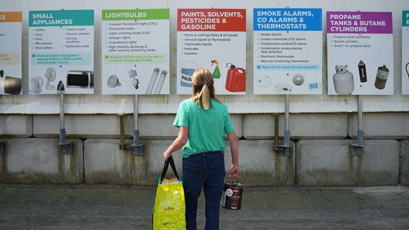 Woman at Depot looking at signs