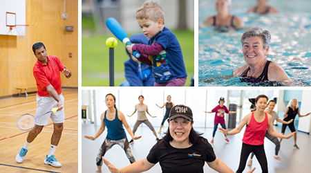 Collage of people doing fitness activities