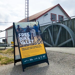Steveston Bike Vallet sign outside of Georgia Cannery