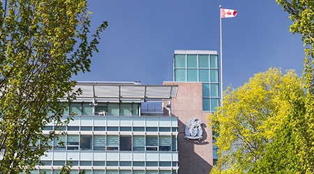 Richmond City Hall Tower - view of south side and flag