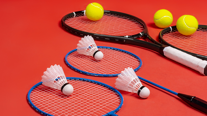 A display of racquet sport equipment