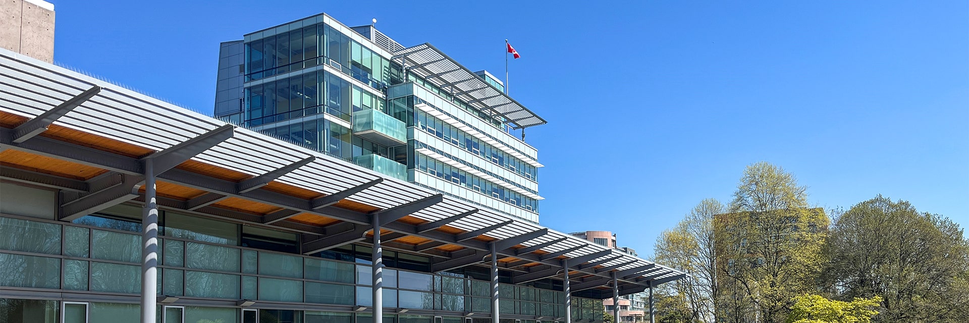 View of the south side of City hall tower on a sunny day