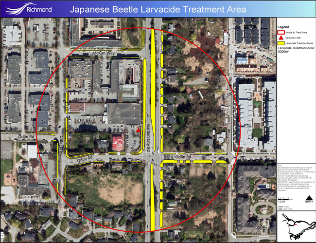 Japanese Beetle treatment area map