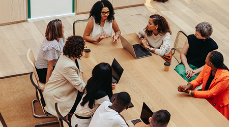 View of a diverse group of people at a meeting