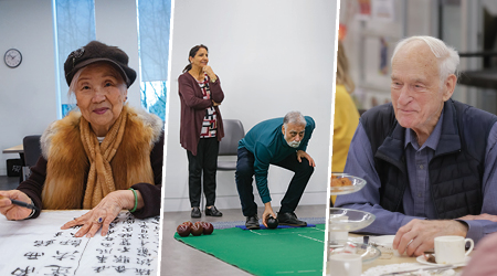 A collage of 3 images depicting seniors enjoying activities