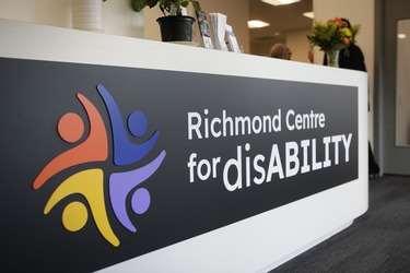 View of the banner at the Richmond Centre for Disability opening