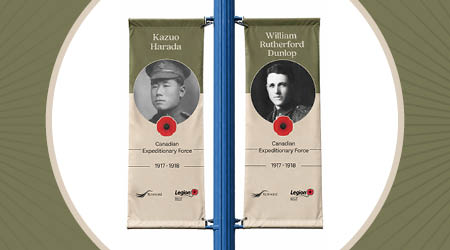 View of two veterans on street banners