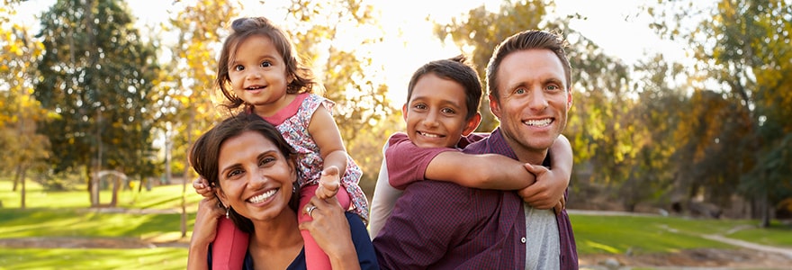 Family of four at a park