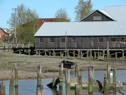 Britannia Shipyard building and historic pilings