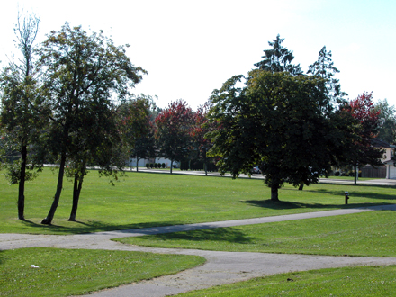 Odline Park - southwest view facing view of park and pathways