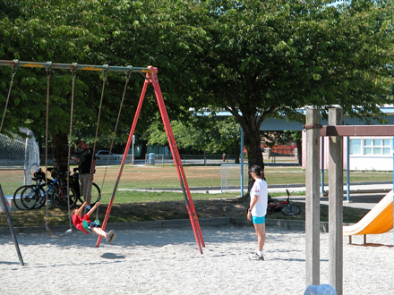 Kidd Park - west facing view of playground and ball diamond (in background)